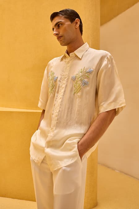 Buy_Therealb_Ivory Jacquard Embroidery Floral Shirt _Online_at_Aza_Fashions