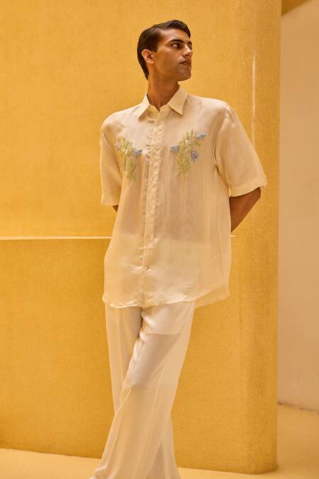 Shop_Therealb_Ivory Jacquard Embroidery Floral Shirt _Online_at_Aza_Fashions