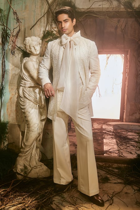 Varun Chakkilam Frostline Ivory Organza Jacket Kurta Set 