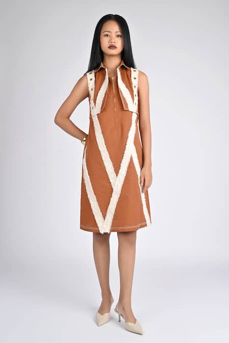 Veera Wear Terracotta Chevron Zip Dress 