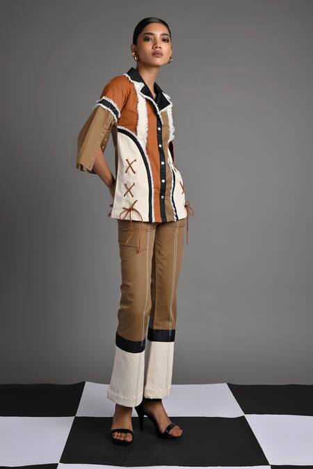 Shop_Veera Wear_Olive Green Cotton, Denim Sierra Edge Pant _Online_at_Aza_Fashions