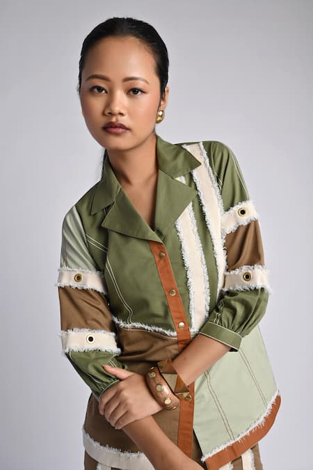 Veera Wear Multi Color Cotton, Denim Collared Tierra Mosaic Shirt Online at Aza Fashions Veera Wear_Multi Color Cotton, Denim Collared Tierra Mosaic Shirt _Online_at_Aza_Fashions