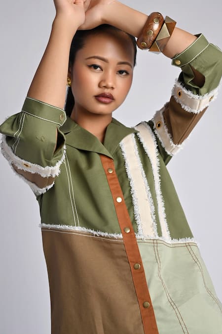 Buy Veera Wear Multi Color Cotton, Denim Collared Tierra Mosaic Shirt Online at Aza Fashions Buy_Veera Wear_Multi Color Cotton, Denim Collared Tierra Mosaic Shirt _Online_at_Aza_Fashions