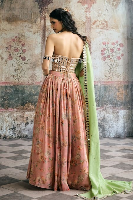 SAANJH BY LEA Mehar Mirror & Floral Corset Lehenga Set 