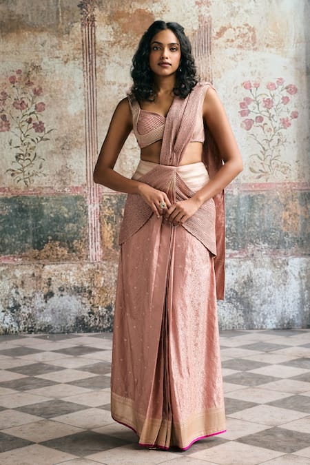 SAANJH BY LEA Sia Banarasi Silk Pre-Draped Saree & Blouse Set 