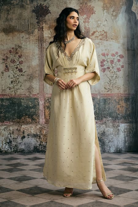 SAANJH BY LEA Sitara Ivory Hand Embroidery Kaftan 