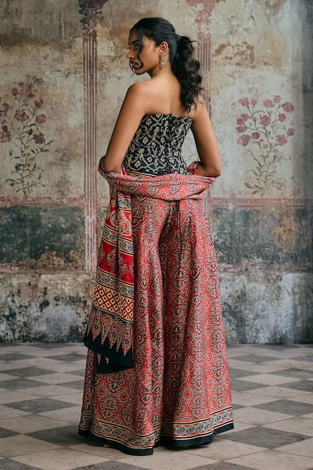 SAANJH BY LEA Rhea Ajrakh Hand Embroidered Corset Gharara Set 