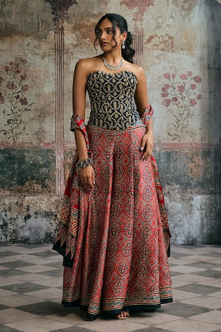SAANJH BY LEA Rhea Ajrakh Hand Embroidered Corset Gharara Set 