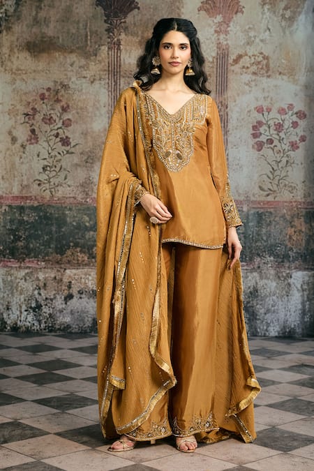 SAANJH BY LEA Saima Mustard Embroidered Kurta Set 
