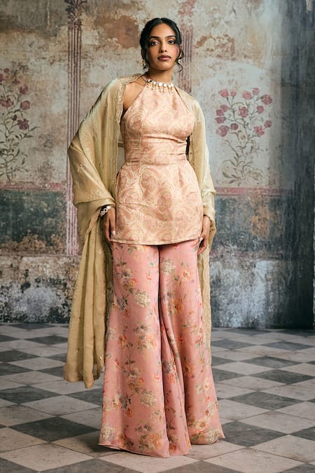 SAANJH BY LEA Aleena Banarasi Brocade Kurta Floral Sharara Set 