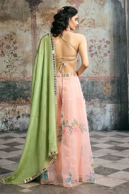 SAANJH BY LEA Naira Mirror Hand Embroidered Blouse Floral Sharara Set 