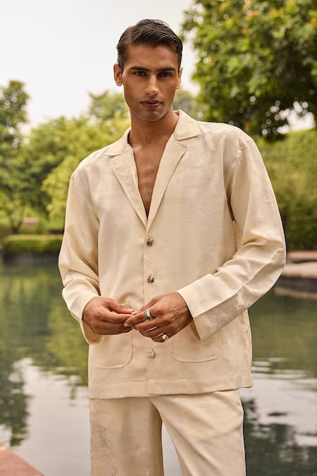 Shop_Therealb_Ivory Jacquard Shirt And Pant Set _Online_at_Aza_Fashions