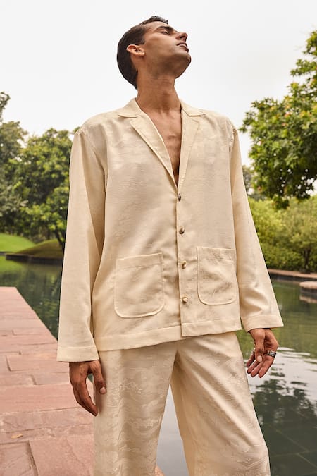 Therealb_Ivory Jacquard Shirt And Pant Set _at_Aza_Fashions