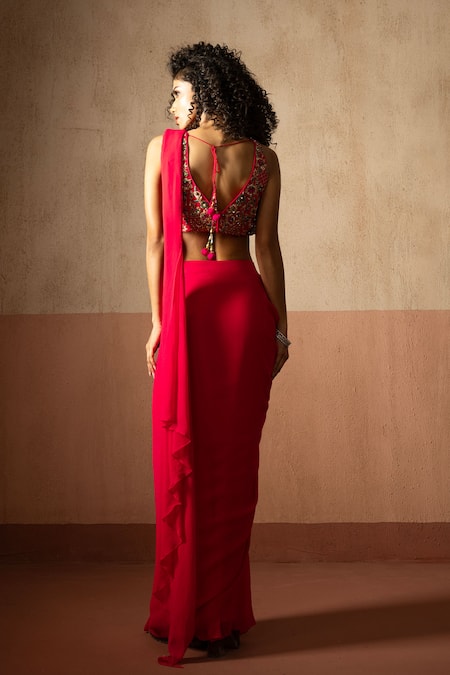 Quench A Thirst Embroidered Corset Blouse & Pre-Draped Saree Set 