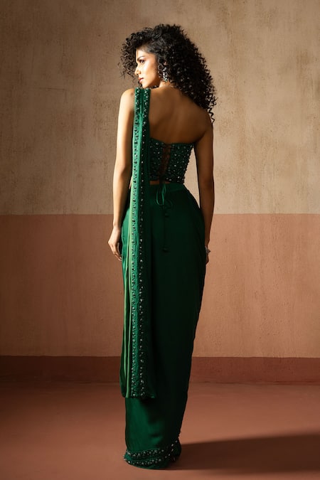 Quench A Thirst Pre-Draped Saree & Embroidered Corset Blouse Set 