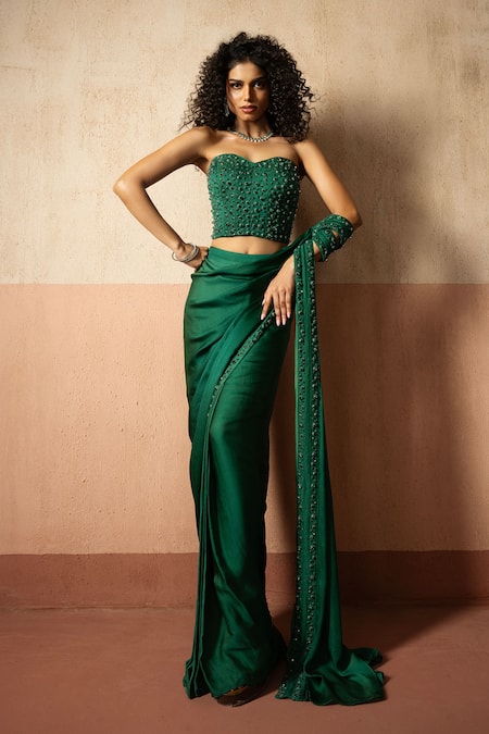 Quench A Thirst Pre-Draped Saree & Embroidered Corset Blouse Set 