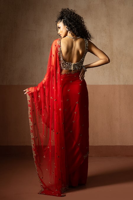Quench A Thirst Pre-Draped Saree With Embroidered Blouse 
