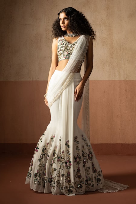 Quench A Thirst Fishtail Pre-Draped Saree & Embroidered Blouse Set 