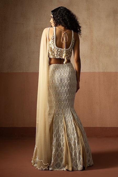 Quench A Thirst Fishtail Pre-Draped Saree & Embroidered Blouse Set 