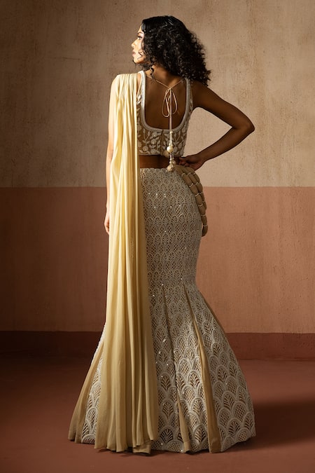 Quench A Thirst Embellished Georgette Fishtail Saree & Blouse Set 