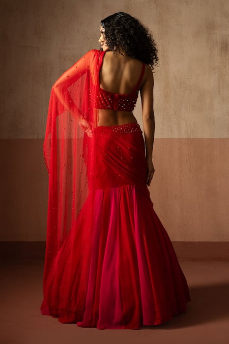 Quench A Thirst Fishtail Pre-Draped Saree & Embellished Blouse Set 