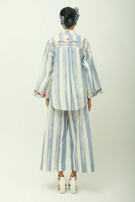 OFRIDA Bloomist Striped Poplin Shirt With Floral Motifs 