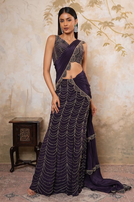 Libas Cafe by Nidhi & Ashish Fishcut Lehenga Saree With Blouse 