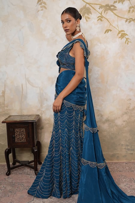 Libas Cafe by Nidhi & Ashish Fishcut Lehenga Saree With Blouse 