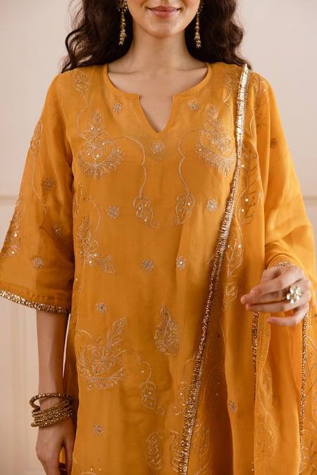 ASRUMO_Mustard Organza, Viscose Zari, Embroidery, Sequins, Lace And Taari Kurta Set _at_Aza_Fashions