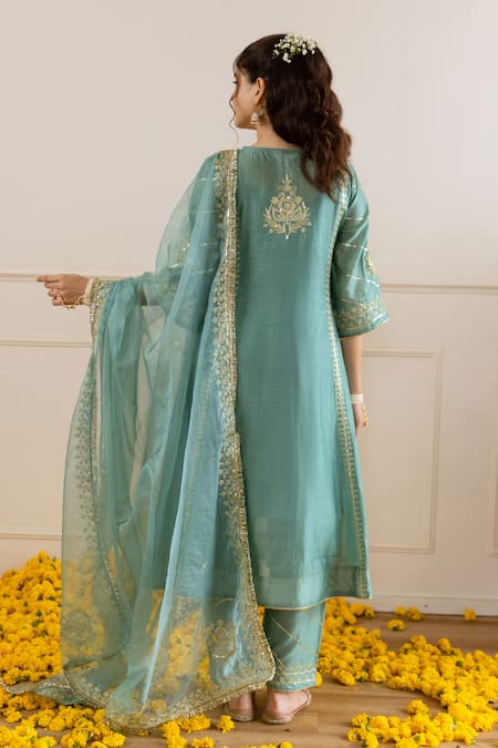 ASRUMO Zari Embroidered Three-Kali Kurta Pant Set 