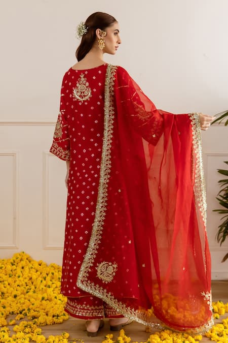 ASRUMO Bandhej Zari Taari Applique Kurta Pant Set 