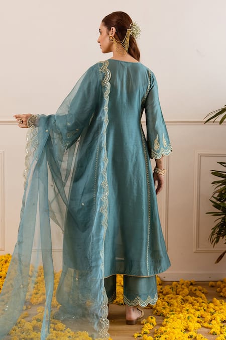 ASRUMO Chanderi Zari & Aari Embroidered Anarkali Set 