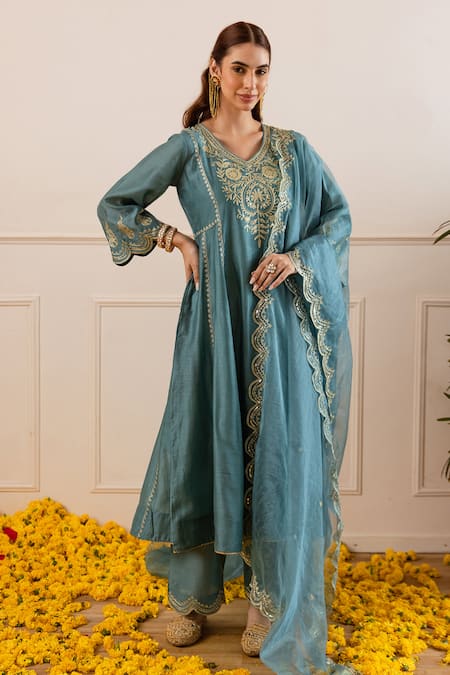 ASRUMO Chanderi Zari & Aari Embroidered Anarkali Set 