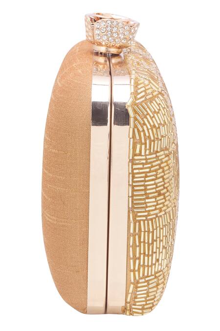 Nazaakat By Samara Singh_Gold Beads, Rhinestones Beaded Checkered Clutch _at_Aza_Fashions