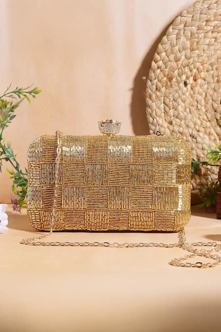 Nazaakat By Samara Singh Beaded Checkered Clutch