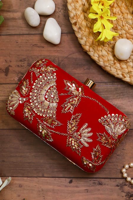 Nazaakat By Samara Singh Embroidered Sequin & Beads Silk Clutch 