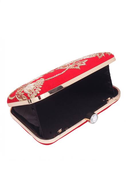 Buy_Nazaakat By Samara Singh_Red Embroidery, Sequins, Beads, Crystals And Silk Clutch _Online_at_Aza_Fashions