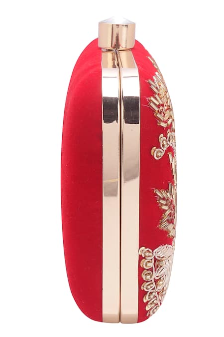 Shop_Nazaakat By Samara Singh_Red Embroidery, Sequins, Beads, Crystals And Silk Clutch _Online_at_Aza_Fashions