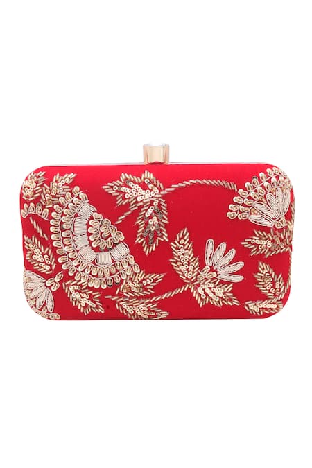 Buy_Nazaakat By Samara Singh_Red Embroidery, Sequins, Beads, Crystals And Silk Clutch 