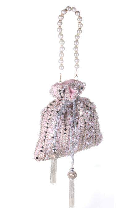 Nazaakat By Samara Singh_Pink Beads, Mirrors, Pearls, Tassels And Embellished Potli Bag _Online_at_Aza_Fashions