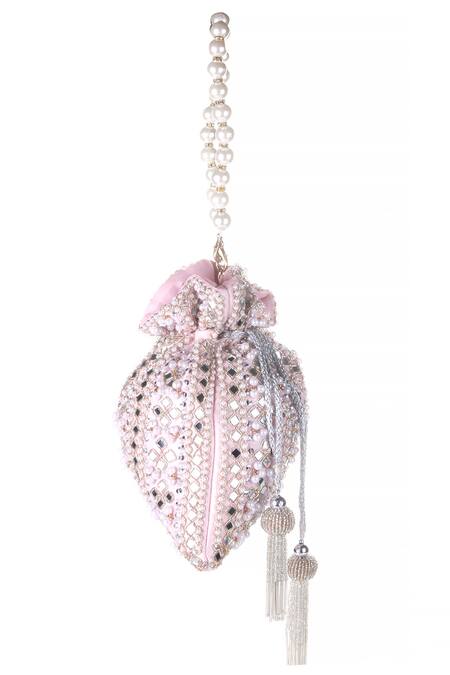 Buy_Nazaakat By Samara Singh_Pink Beads, Mirrors, Pearls, Tassels And Embellished Potli Bag _Online_at_Aza_Fashions