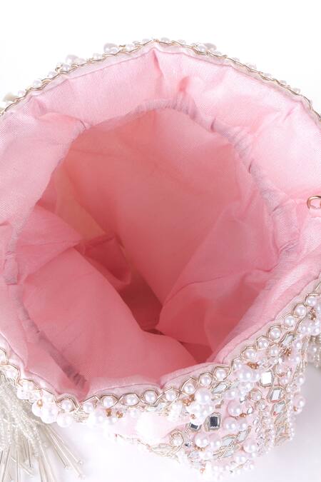 Nazaakat By Samara Singh_Pink Beads, Mirrors, Pearls, Tassels And Embellished Potli Bag _at_Aza_Fashions