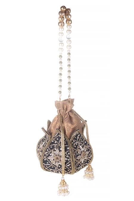 Nazaakat By Samara Singh_Gold Embroidery, Sequins, Beads, Tassels, Pearls Lotus Potli _Online_at_Aza_Fashions