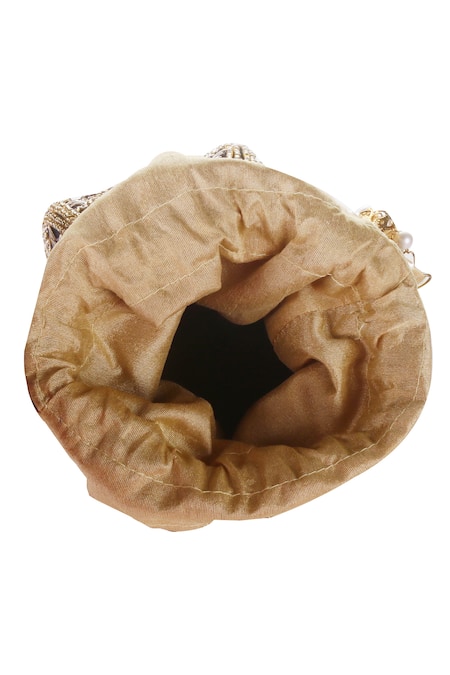 Shop_Nazaakat By Samara Singh_Gold Embroidery, Sequins, Beads, Tassels, Pearls Lotus Potli _Online_at_Aza_Fashions