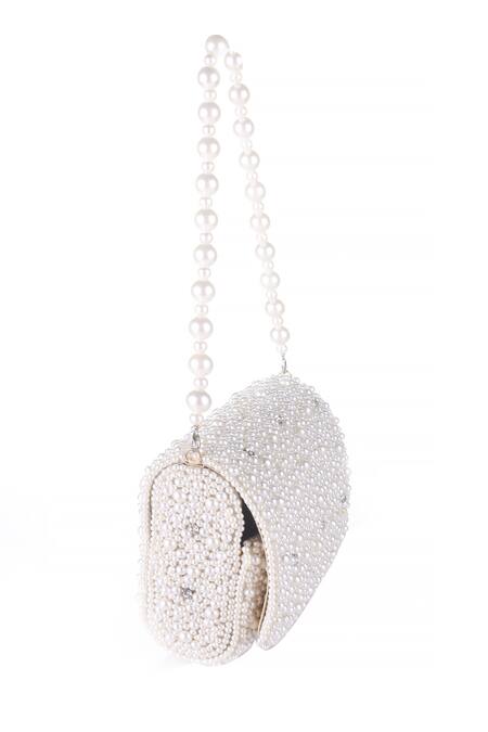 Buy_Nazaakat By Samara Singh_White Pearls, Rhinestones Embellished Flap Bag_Online_at_Aza_Fashions
