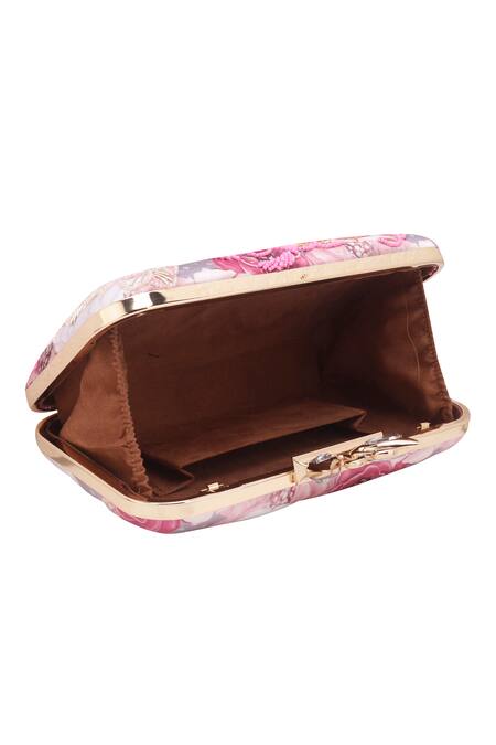 Nazaakat By Samara Singh_Gray Beads, Stones, Embroidery Floral Clutch _Online_at_Aza_Fashions