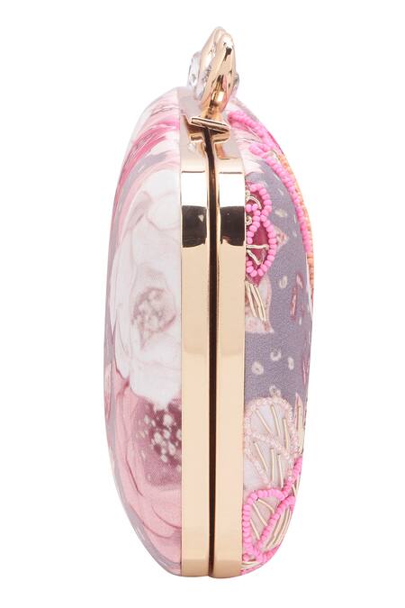 Buy_Nazaakat By Samara Singh_Gray Beads, Stones, Embroidery Floral Clutch _Online_at_Aza_Fashions