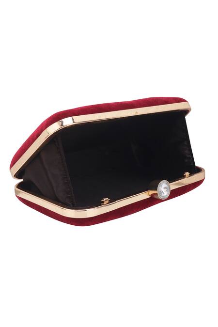 Nazaakat By Samara Singh_Maroon Sequins, Pearls, Stones, Embroidery Embellished Leaf Pattern Clutch  _Online_at_Aza_Fashions