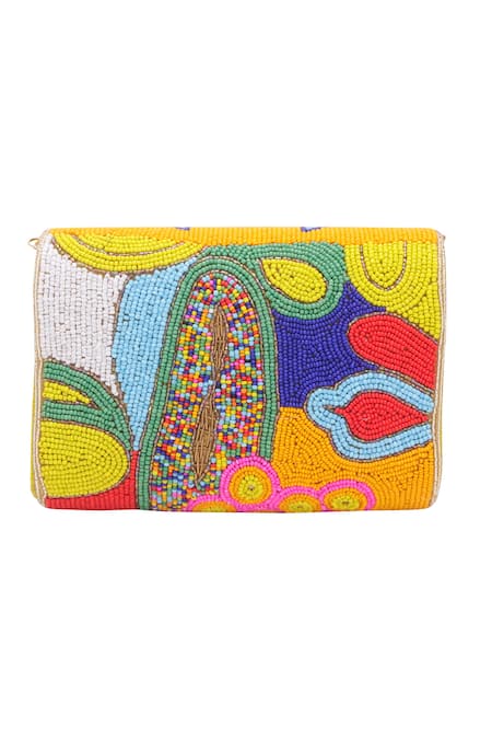 Nazaakat By Samara Singh Beaded Peacock & Geometric Motif Flap Bag 