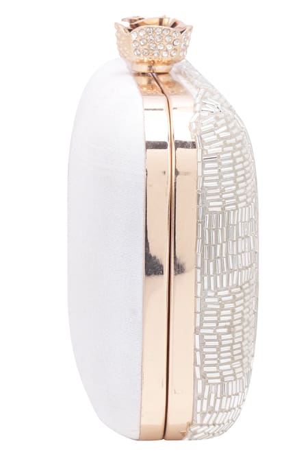 Buy_Nazaakat By Samara Singh_White Beads, Rhinestones Beaded Pattern Clutch  _Online_at_Aza_Fashions